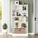 Modern 6-Tier White Tall Bookcase with Storage