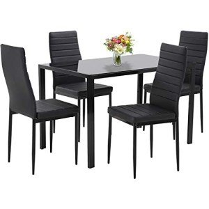 5-Piece Modern Dining Set with Faux Leather Chairs