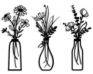 3-Piece Black Metal Flower Wall Art Set