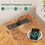 L Shaped Desk with Power Outlets and Drawers