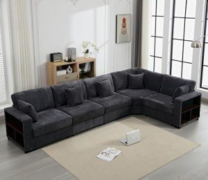 ASAHREE Grey Large Corduroy Sectional Sofa Set