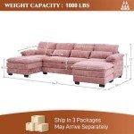 Pink U-Shaped Sectional Sofa with Chaise Lounge