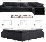 ASAHREE Grey Large Corduroy Sectional Sofa Set