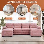Pink U-Shaped Sectional Sofa with Chaise Lounge