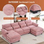 Pink U-Shaped Sectional Sofa with Chaise Lounge
