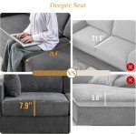ASAHREE Grey Large Corduroy Sectional Sofa Set