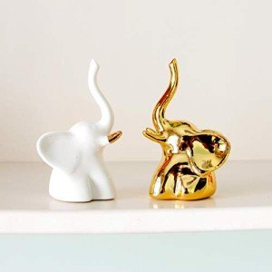 Elephant Statues - Small Gold & White Accents