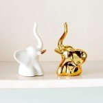 Elephant Statues - Small Gold & White Accents