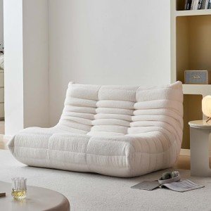 Oversized Beige Bean Bag Loveseat for Adults