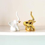 Elephant Statues - Small Gold & White Accents