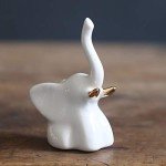 Elephant Statues - Small Gold & White Accents