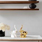 Elephant Statues - Small Gold & White Accents