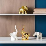 Elephant Statues - Small Gold & White Accents