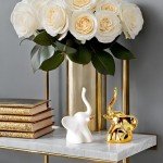 Elephant Statues - Small Gold & White Accents