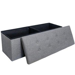 Folding Storage Ottoman Bench - Dark Grey