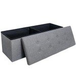 Folding Storage Ottoman Bench - Dark Grey