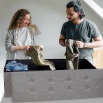 Folding Storage Ottoman Bench - Dark Grey