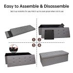 Folding Storage Ottoman Bench - Dark Grey