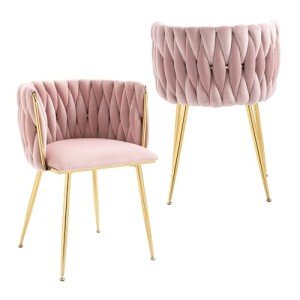 Pink Velvet Dining Chairs with Gold Legs - Set of 2