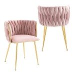 Pink Velvet Dining Chairs with Gold Legs - Set of 2