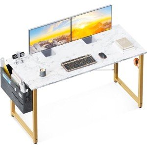 Large White Marble Computer Desk with Storage
