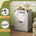 White Farmhouse 2 Drawer File Cabinet with Lock