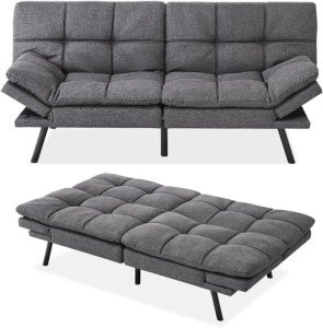 Convertible Memory Foam Futon Sofa Bed - Grey