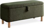 Blackish Green Boucle Storage Ottoman Bench