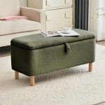 Blackish Green Boucle Storage Ottoman Bench