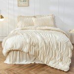 Wheat Ruched King Size Comforter Set 3 Pieces