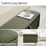 Blackish Green Boucle Storage Ottoman Bench