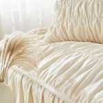 Wheat Ruched King Size Comforter Set 3 Pieces