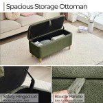 Blackish Green Boucle Storage Ottoman Bench