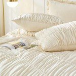Wheat Ruched King Size Comforter Set 3 Pieces