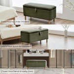 Blackish Green Boucle Storage Ottoman Bench