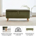 Blackish Green Boucle Storage Ottoman Bench
