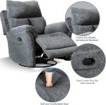 Gray Swivel Rocker Recliner Chair for Small Spaces