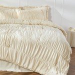 Wheat Ruched King Size Comforter Set 3 Pieces
