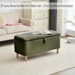 Blackish Green Boucle Storage Ottoman Bench