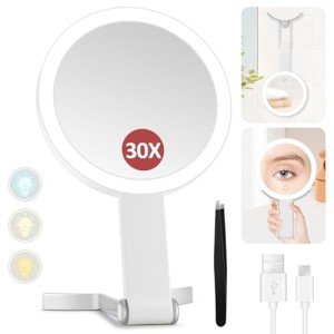Lighted 30X Magnifying Makeup Mirror with Handle