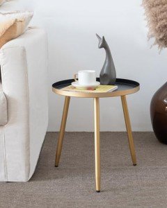 Stylish Round Black Side Table with Gold Legs