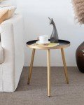 Stylish Round Black Side Table with Gold Legs