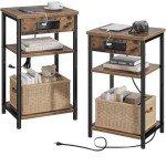 Rolanstar Rustic Brown End Tables with Charging Station