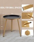 Stylish Round Black Side Table with Gold Legs