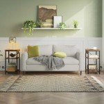 Rolanstar Rustic Brown End Tables with Charging Station