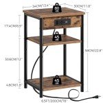 Rolanstar Rustic Brown End Tables with Charging Station