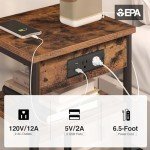 Rolanstar Rustic Brown End Tables with Charging Station