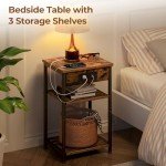 Rolanstar Rustic Brown End Tables with Charging Station