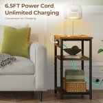 Rolanstar Rustic Brown End Tables with Charging Station
