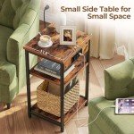 Rolanstar Rustic Brown End Tables with Charging Station